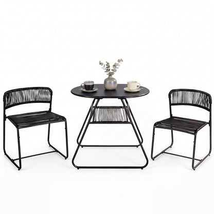 3-Piece Patio Bistro Set with Solid Metal Frame for Porch-Black