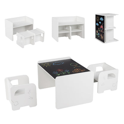 3 Pieces Kids Table and Chair Set with Chalkboard for Home-White
