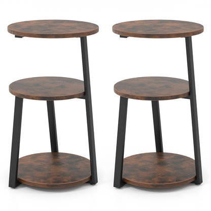 3-Tier Accent Round End Table with Metal Frame and Adjustable Foot Pads-2 Pack
