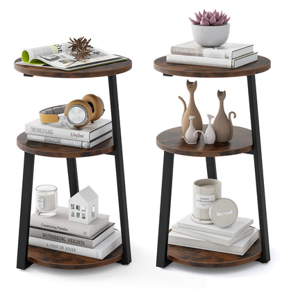 3-Tier Accent Round End Table with Metal Frame and Adjustable Foot Pads-2 Pack