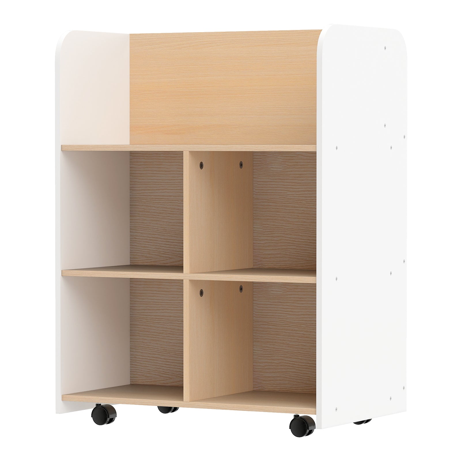 3-Tier Bookshelf for Kids with Wheels Double-sided Book Display-White