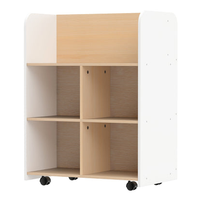 3-Tier Bookshelf for Kids with Wheels Double-sided Book Display-White