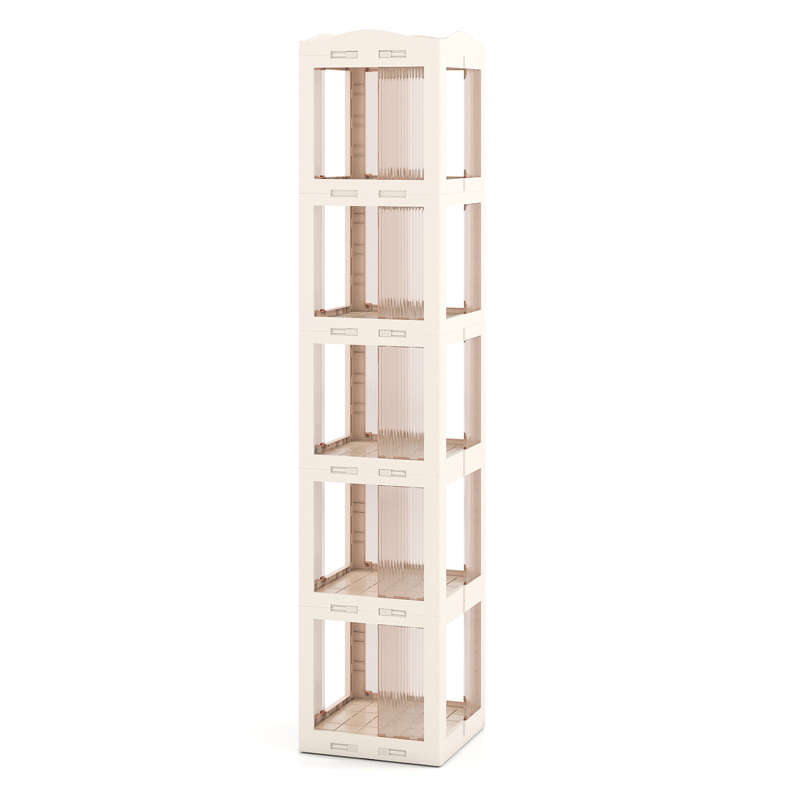 3-Tier Foldable 360° Rotating Bookshelf with Swivel Base-White
