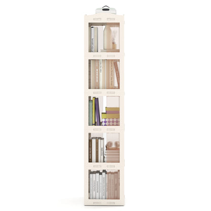 3-Tier Foldable 360° Rotating Bookshelf with Swivel Base-White