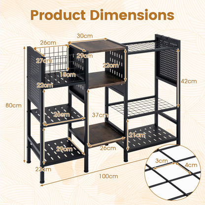 3-Tier Garden Tool Organizer with Wooden Shelves and Tool Storage Holds up to 66 Long Handled Shovels-Black