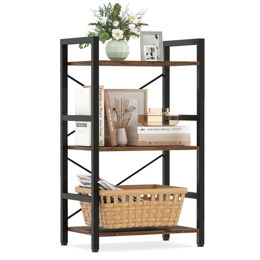 3-Tier Industrial Bookshelf with Metal Frame for Home Office-Rustic Brown