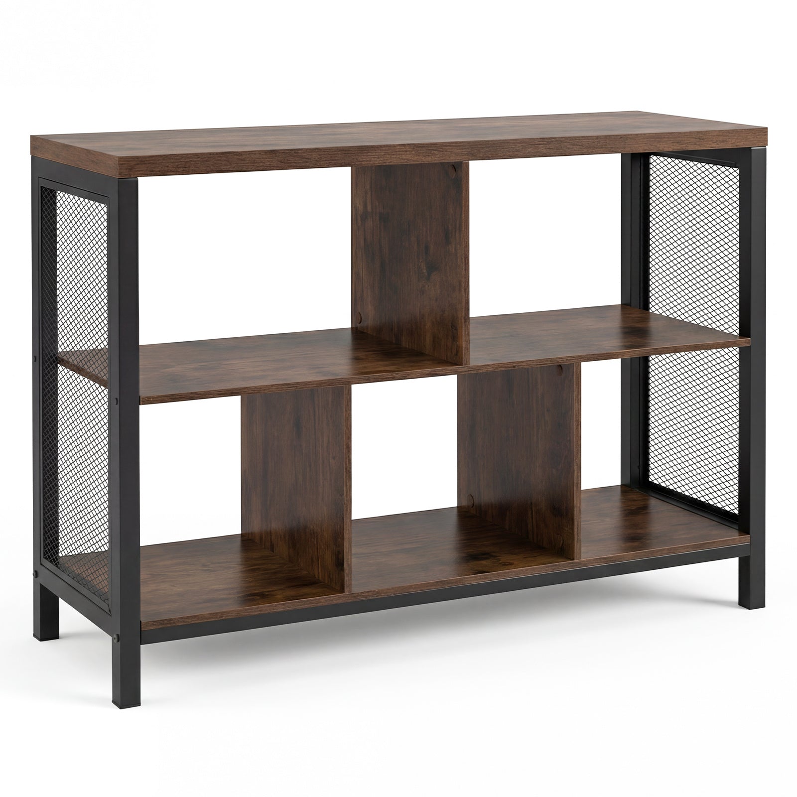 3-Tier Industrial Storage Organizer with 5 Cubes and Metal Frame-Rustic Brown