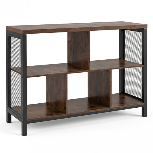 3-Tier Industrial Storage Organizer with 5 Cubes and Metal Frame-Rustic Brown