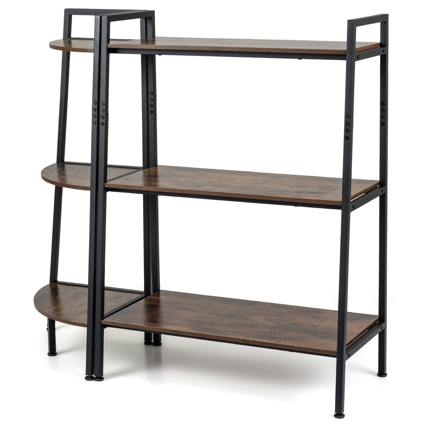 3-Tier Ladder Shelf & Corner Stand w/Metal Frame for Living Room Kitchen-Rustic Brown