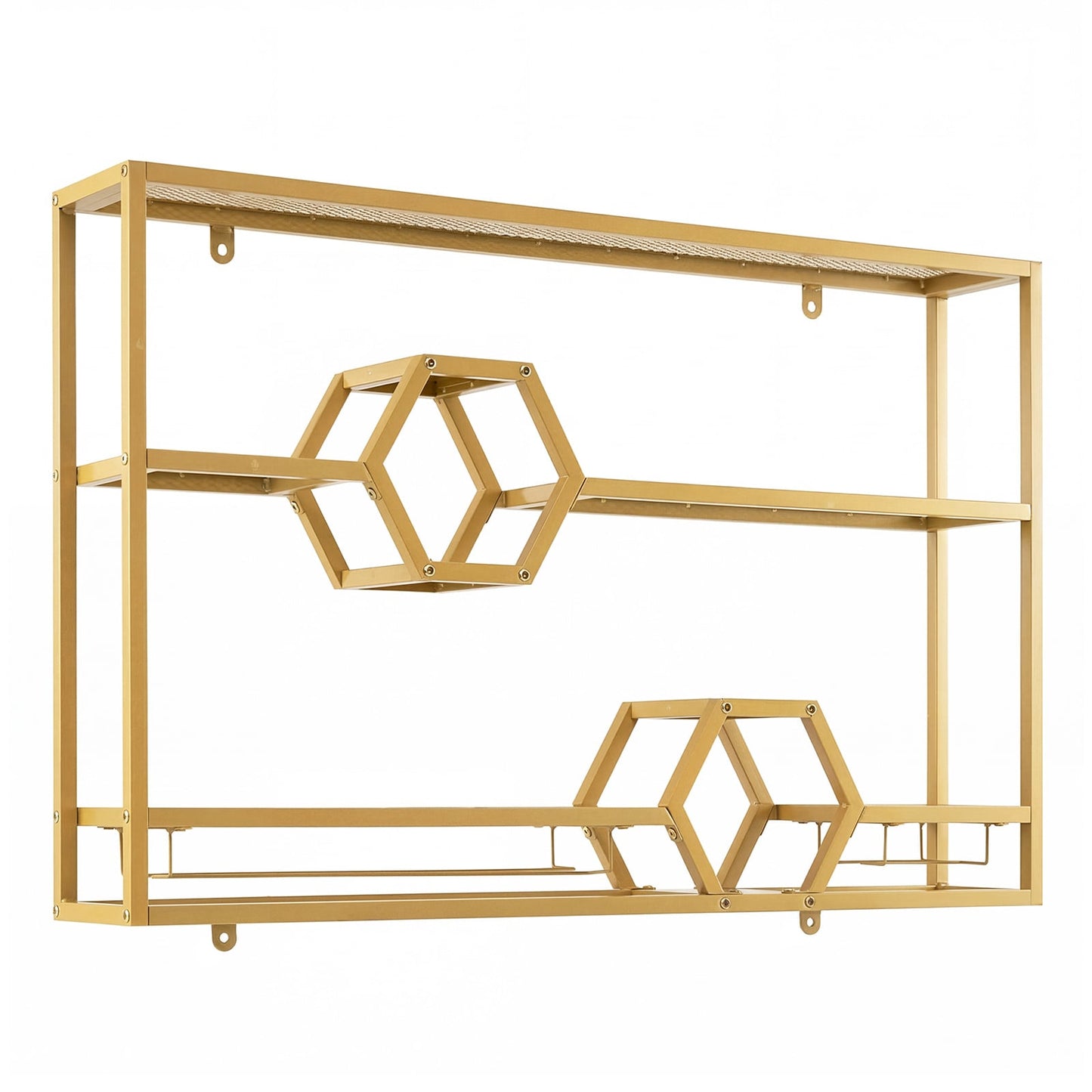 3-Tier Metal Wall Mounted Wine Rack with Glass Holder for Home Bar-Golden
