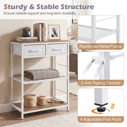 3-Tier Narrow Console Table with 2 Fabric Drawers and Open Shelves-Natrual