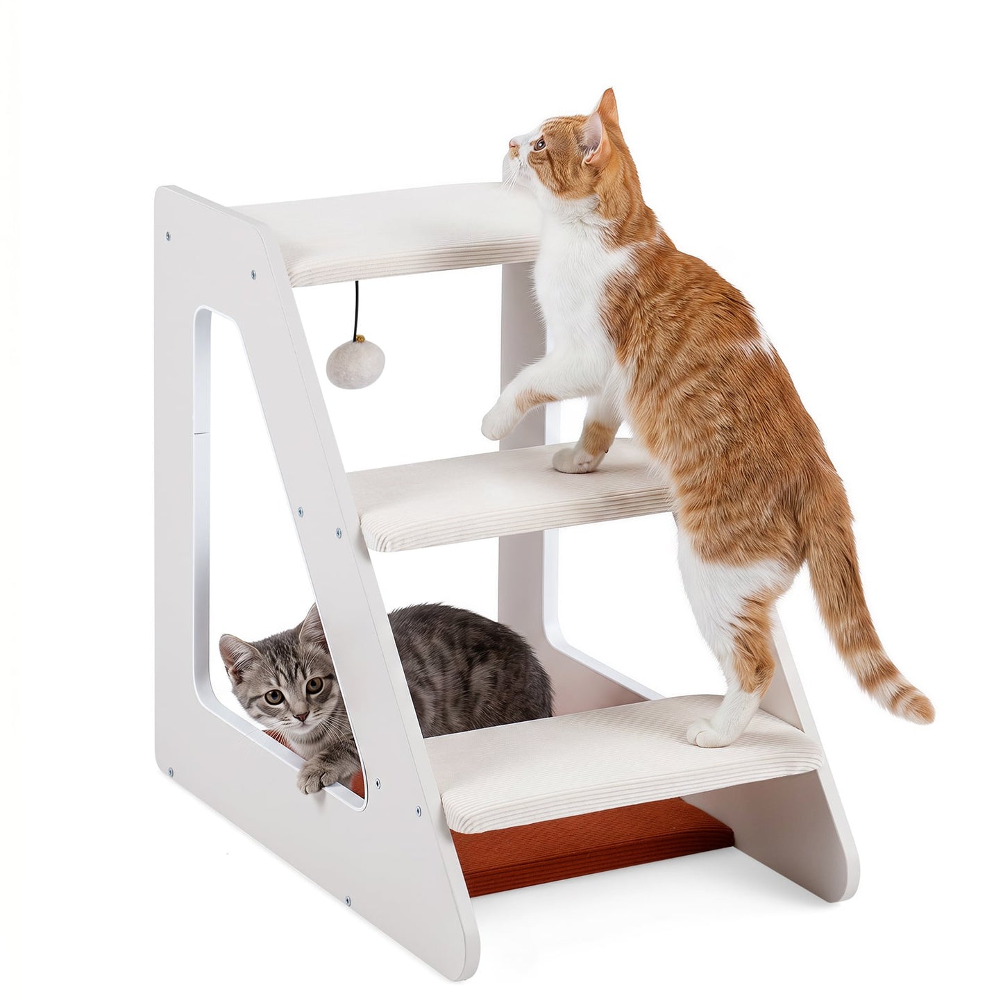3-Tier Pet Steps for Dogs & Cats w/ Non-Slip Corduroy Surface for Access to Sofa-White