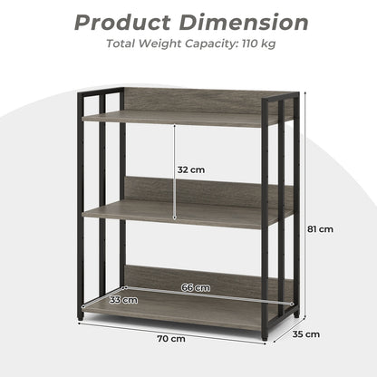 3-Tier Bookshelf with Adjustable Shelves and Metal Frame-Grey