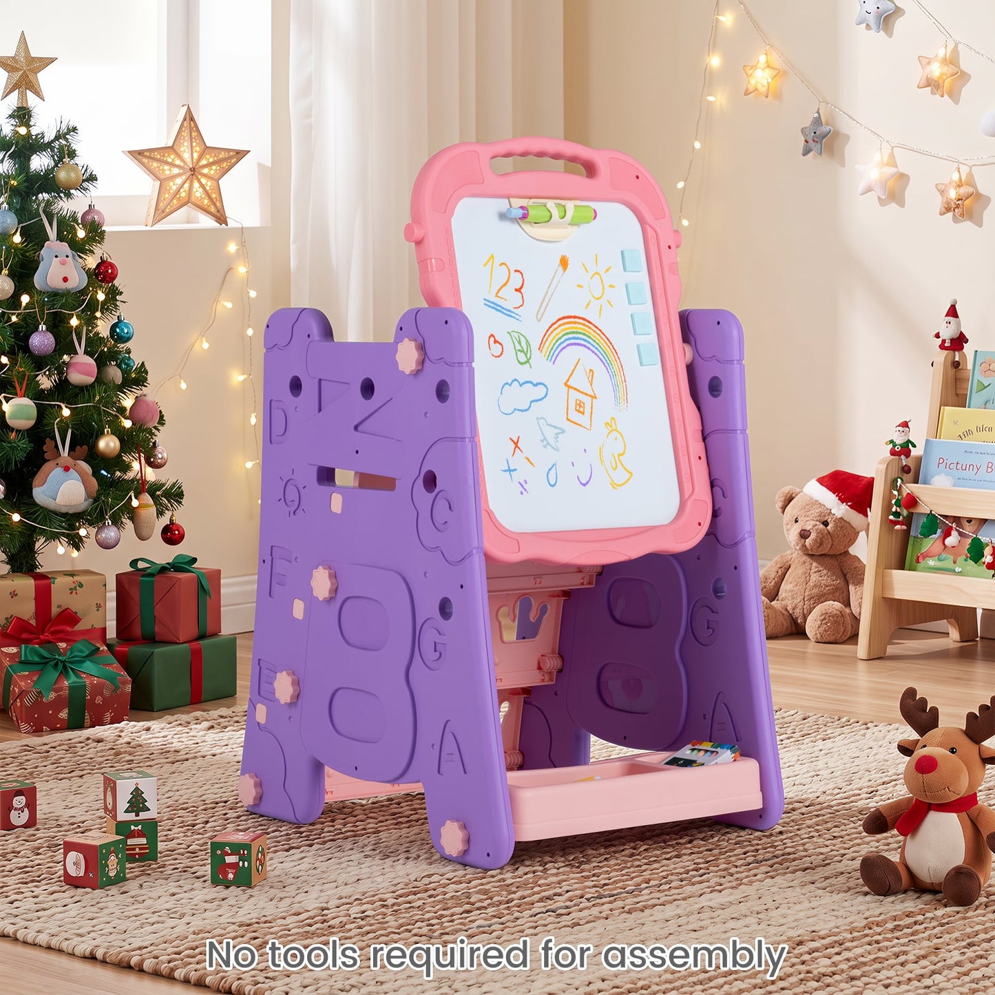 3 in 1 Art Easel for Kids Double Sided Magnetic Board Chalkboard and Whiteboard-Pink