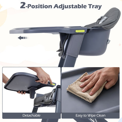 3-in-1 Baby High Chair with Detachable Tray & Safety Belt for 6-36 Months-Grey