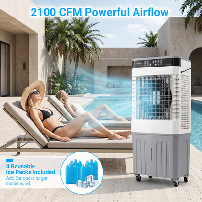 3-in-1 Evaporative Air Cooler with 27L Water Tank and 3 Speeds-White