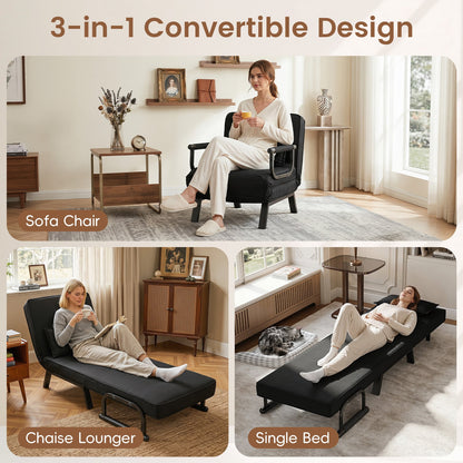 3-in-1 Folding Sofa Bed with Adjustable Backrest with Adjustable Backrest-Black