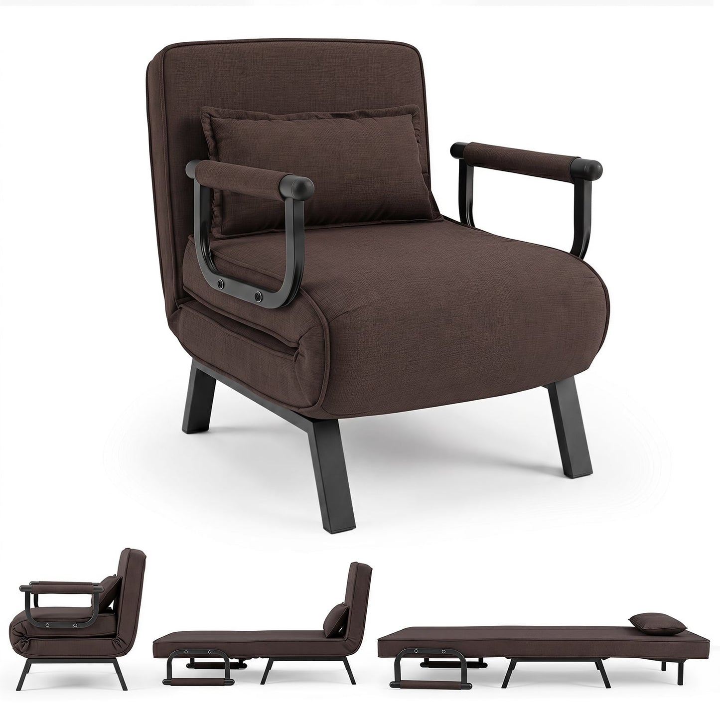 3-in-1 Folding Sofa Bed with Adjustable Backrest with Adjustable Backrest-Brown
