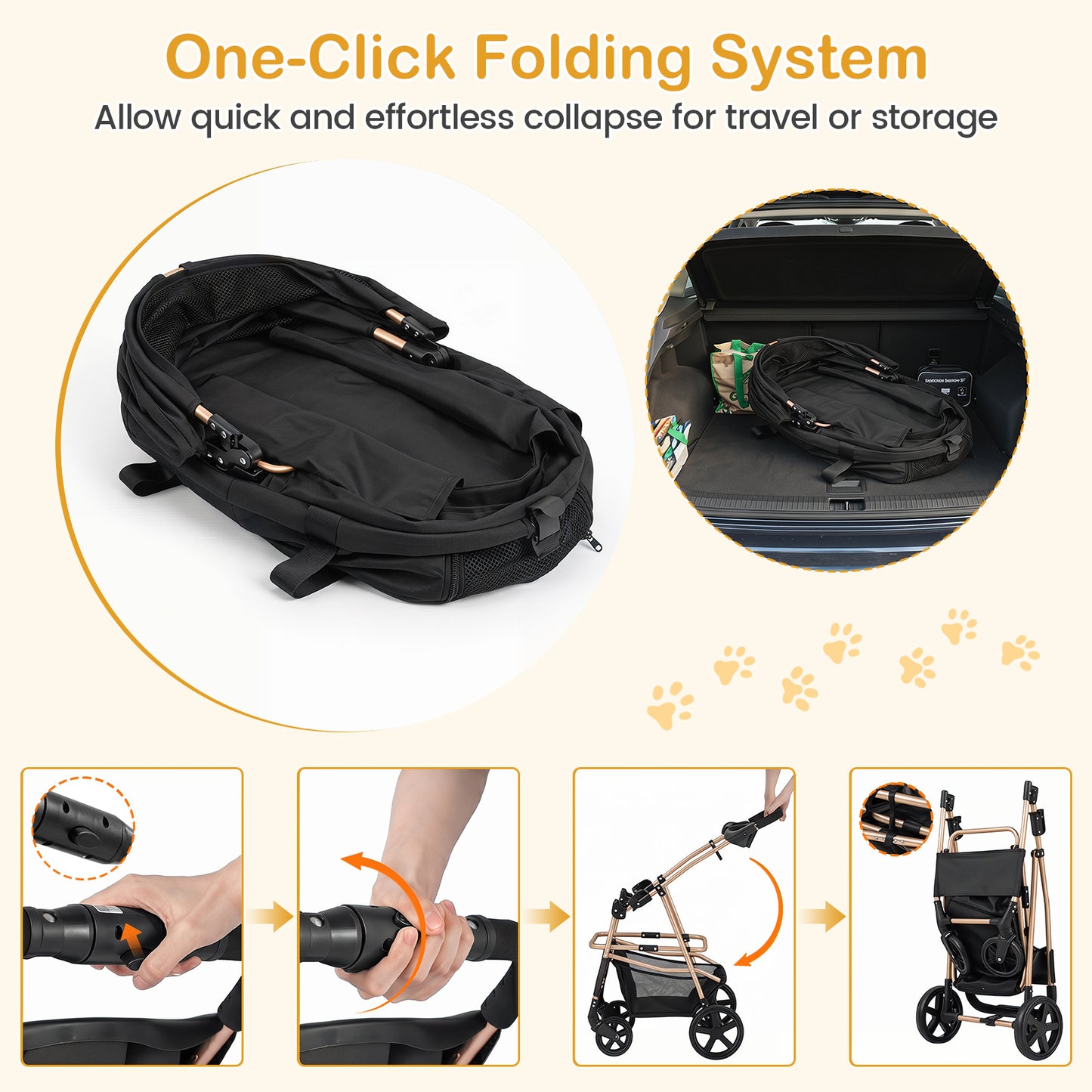 3-in-1 Pet Stroller for Small Medium Dogs with Detachable Carrier Cup Holder and Storage Basket-PW10185BK