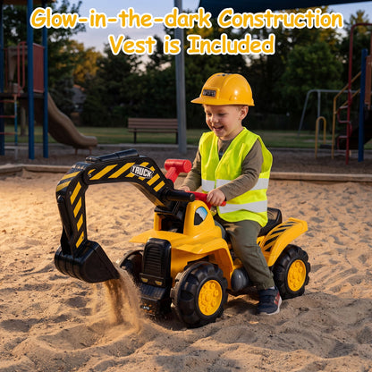 3-in-1 Ride on Excavator Bulldozer with Engine Sound and Under Seat Storage