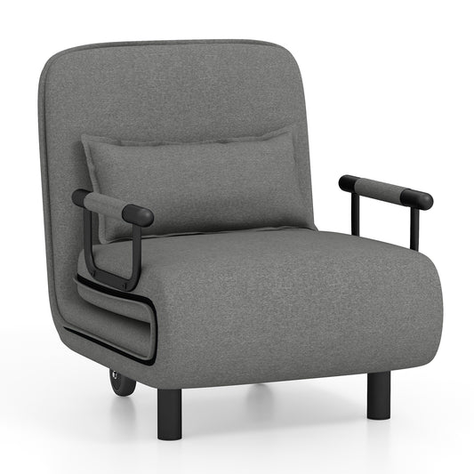 3-in-1 Convertible Sofa Bed with 5-Position Adjustable Backrest-Grey