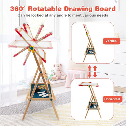 3-in-1 Freestanding Kids Art Easel with Double-sided Drawing Board