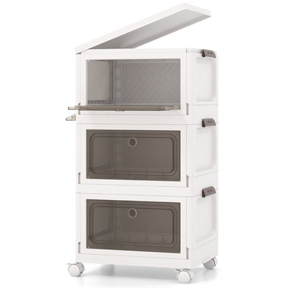 3-Pack Stackable Storage Bins with Lockable Wheels for Dorm Pantry Bedroom-White