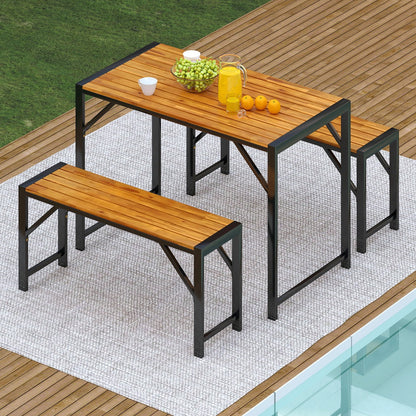 3-Pieces Patio Dining Set with Outdoor Picnic Table and 2 Benches for 4 People