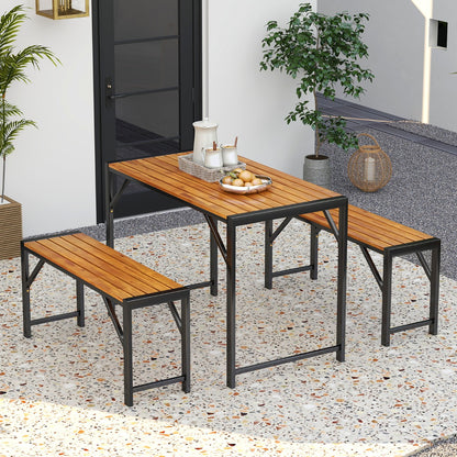 3-Pieces Patio Dining Set with Outdoor Picnic Table and 2 Benches for 4 People