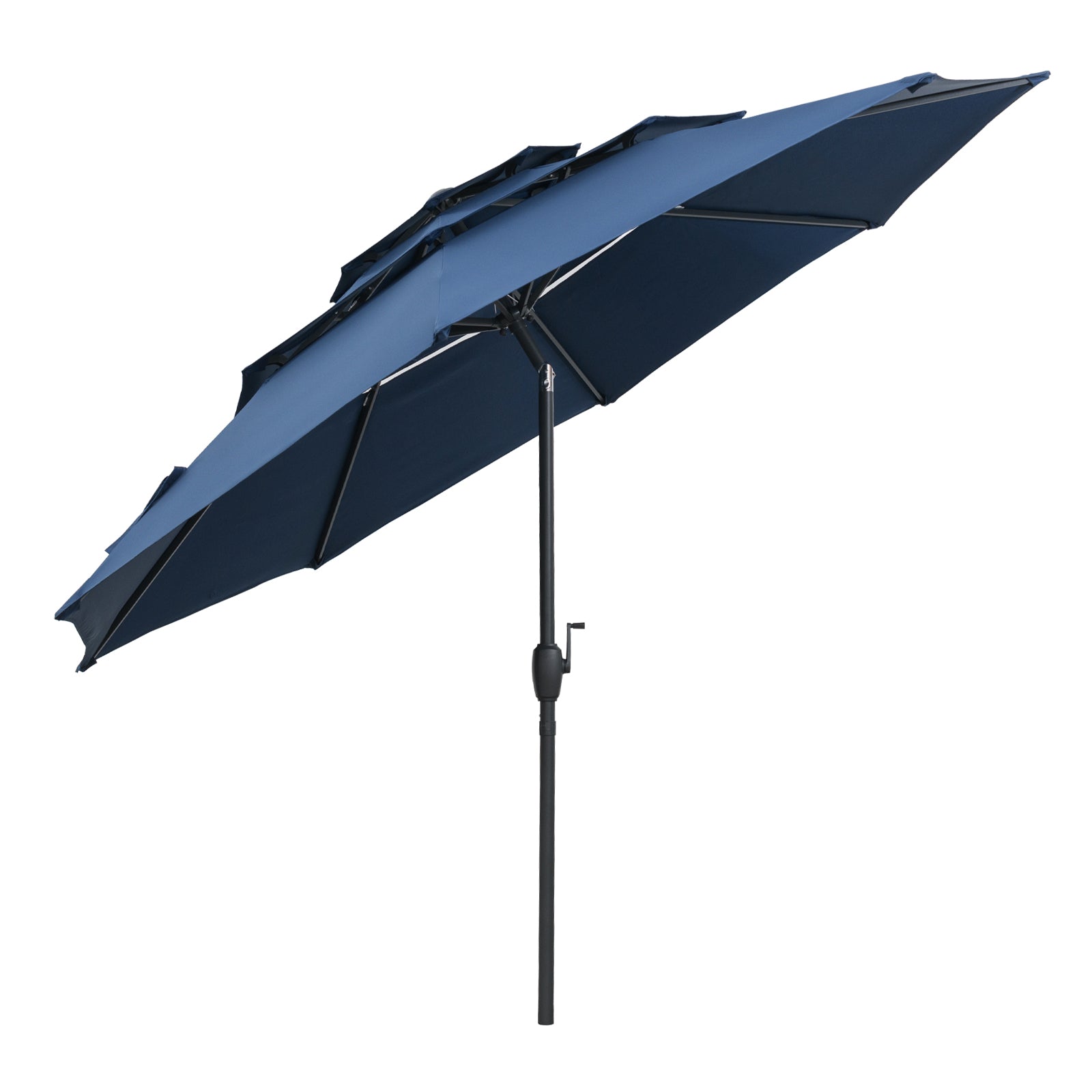 295 cm 3-tier Vented Patio Large Market Table Umbrella with Push Button Tilt-Navy