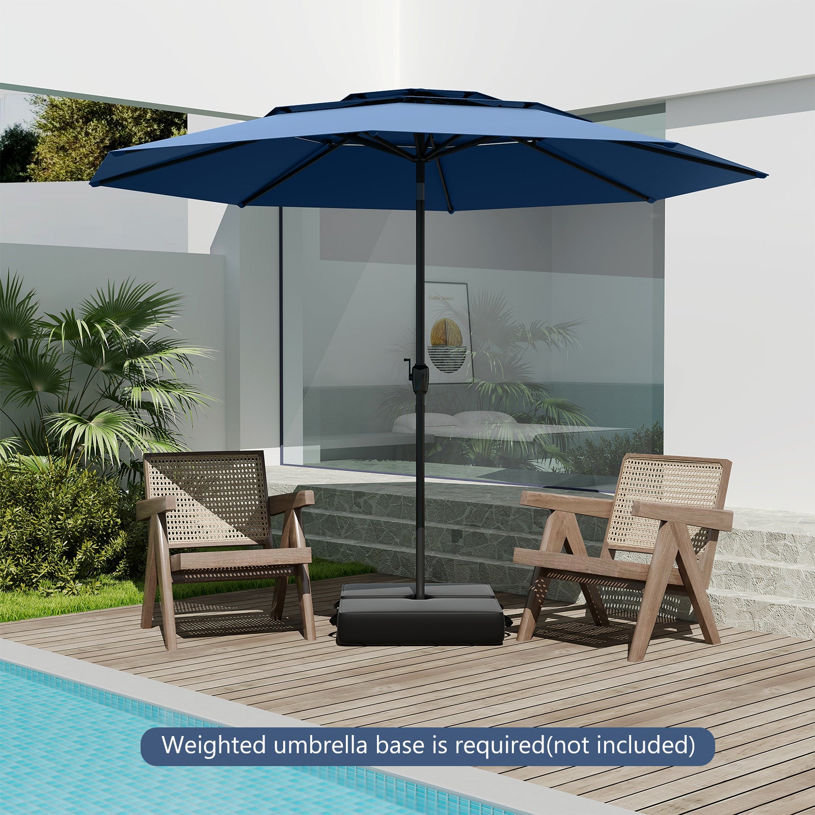 295 cm 3-tier Vented Patio Large Market Table Umbrella with Push Button Tilt-Navy