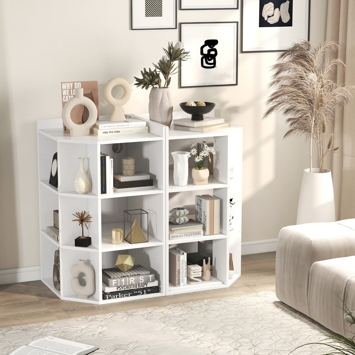 3-Tier Corner Cabinet with Charging Station and 9 Cubbies-White