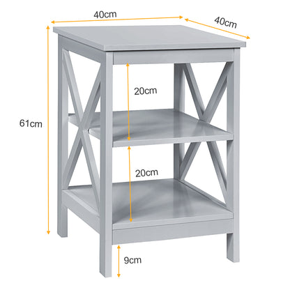 3-Tier Wooden Side table / Bedside Table -Grey