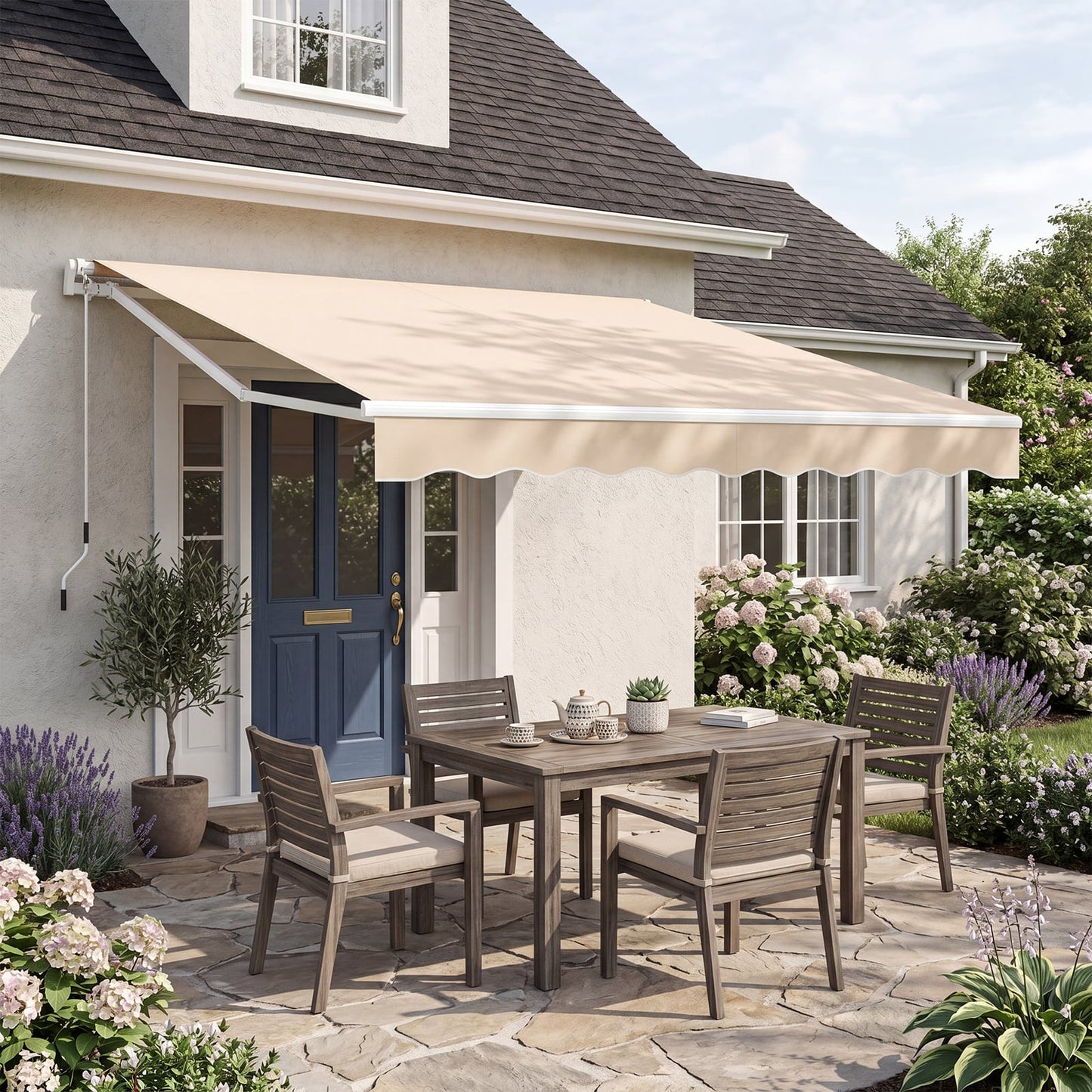 3 x 2.5 M Patio Retractable Awning with Manual Crank Handle and Adjustable Protection Shelter-Beige