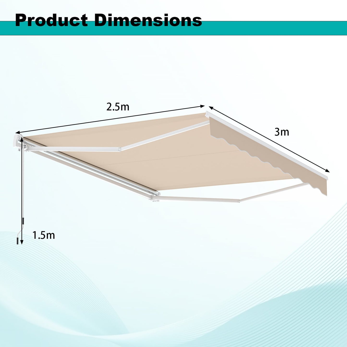 3 x 2.5 M Patio Retractable Awning with Manual Crank Handle and Adjustable Protection Shelter-Beige