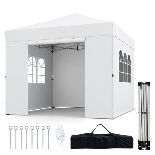 3 x 3 m Pop Up Canopy with 4 Sidewalls and Adjustable Height-White