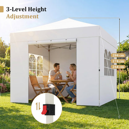 3 x 3 m Pop Up Canopy with 4 Sidewalls and Adjustable Height-White