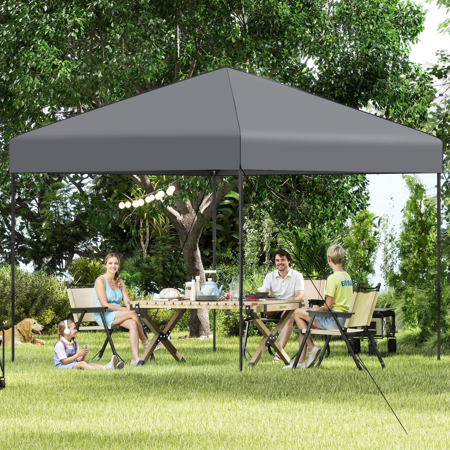 300 x 295 cm Pop up Canopy Tent with Portable Carrying Bag and Wind Ropes-Grey