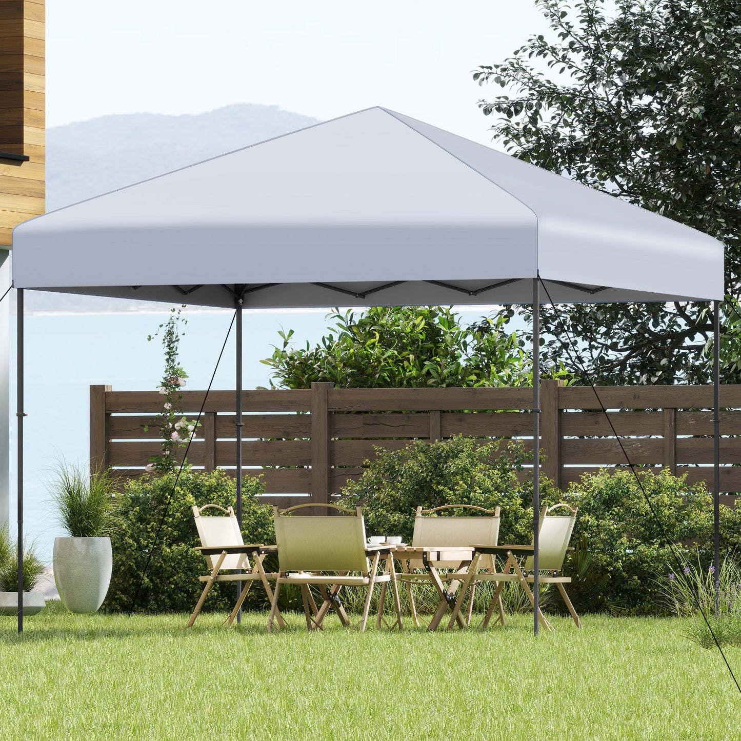 300 x 295 cm Pop up Canopy Tent with Portable Carrying Bag and Wind Ropes-White
