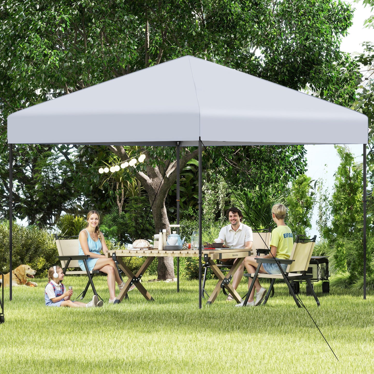 300 x 295 cm Pop up Canopy Tent with Portable Carrying Bag and Wind Ropes-White