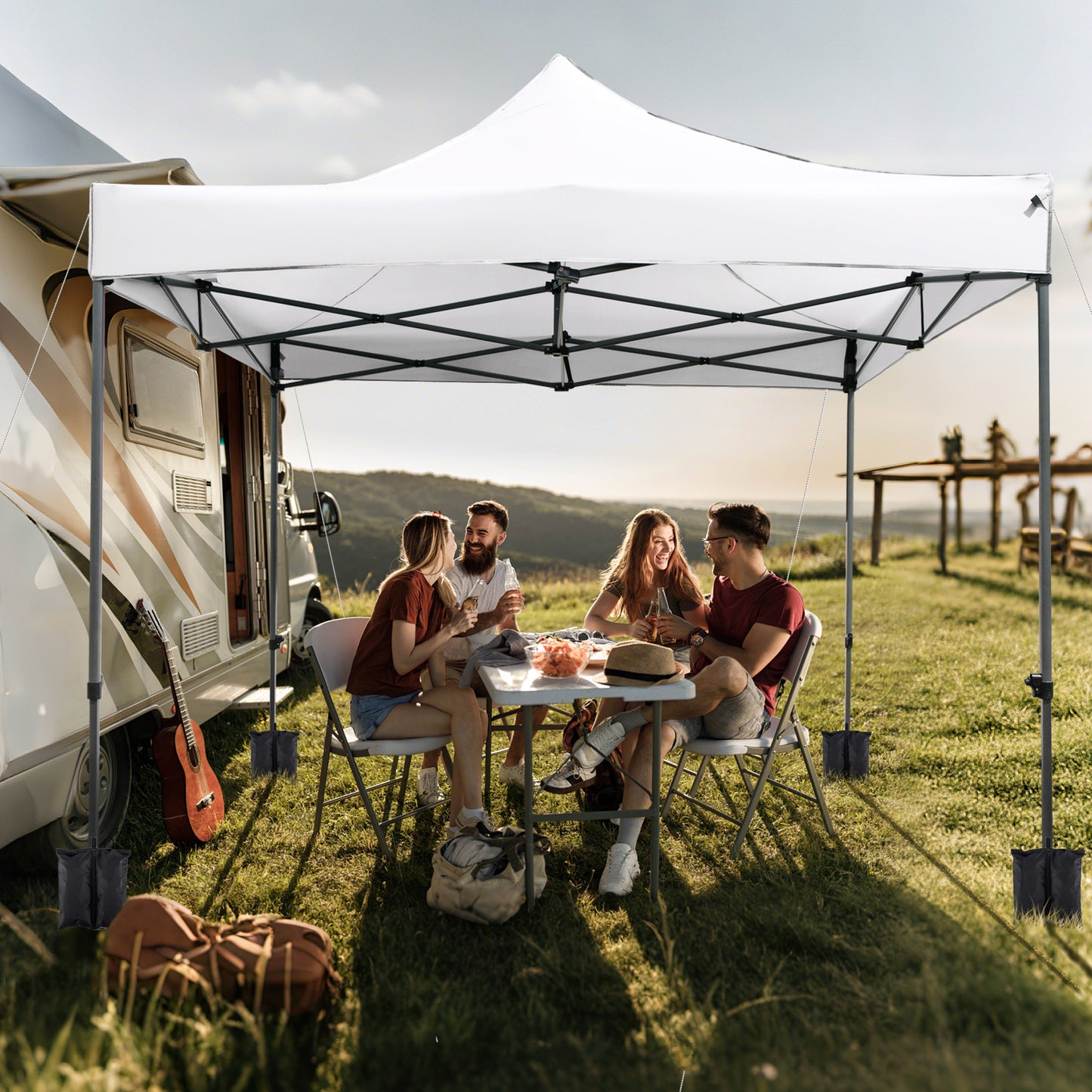 300 x 300 cm Outdoor Pop up Canopy Tent with Wheeled Bag-White