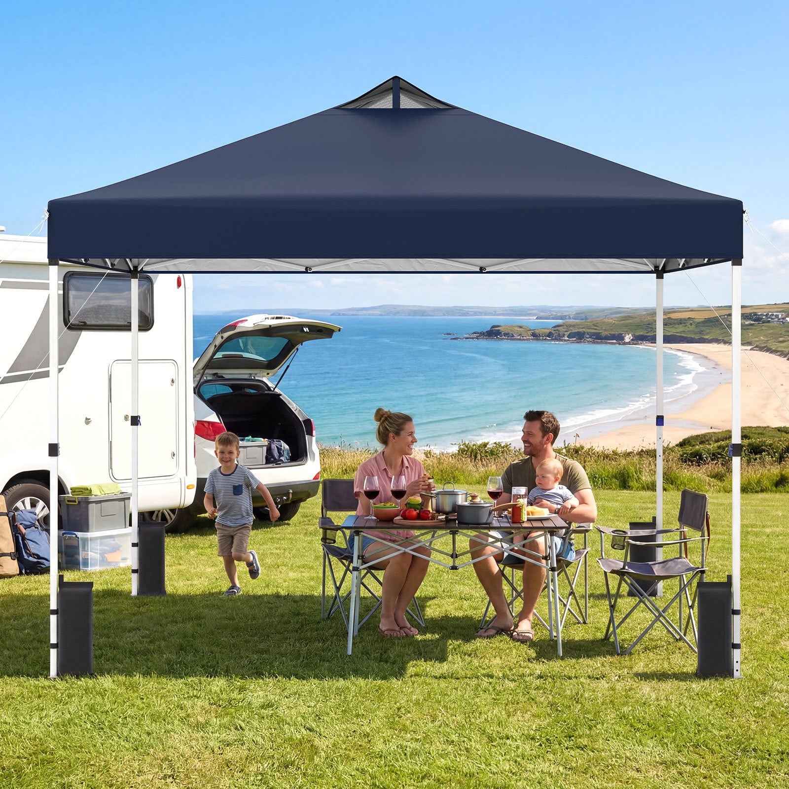 300 x 300 cm Pop up Canopy Tent 1 Person Easy Setup Gazebo Shelter with 1 Button Push-Blue
