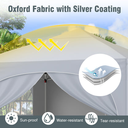 300 x 300 cm Pop up Canopy Tent with 4 Removable Sidewall and Wheeled Bag-White