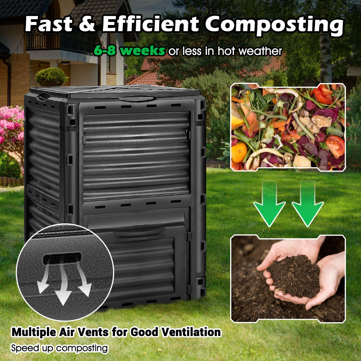 300 Litre Garden Compost Bin-Black