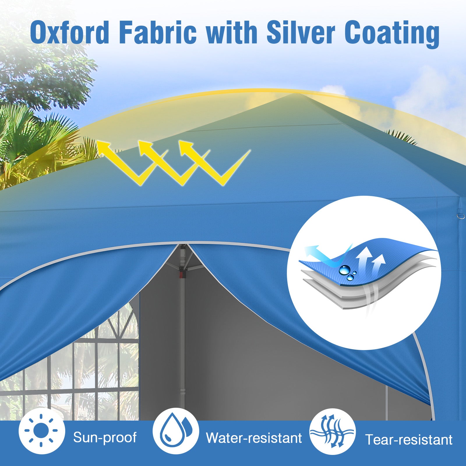 300 x 300 cm Pop up Canopy Tent with 4 Removable Sidewall and Wheeled Bag-Blue