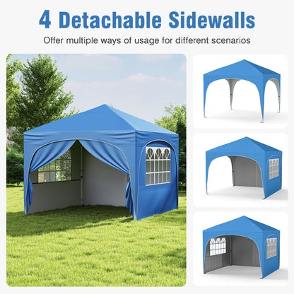 300 x 300 cm Pop up Canopy Tent with 4 Removable Sidewall and Wheeled Bag-Blue
