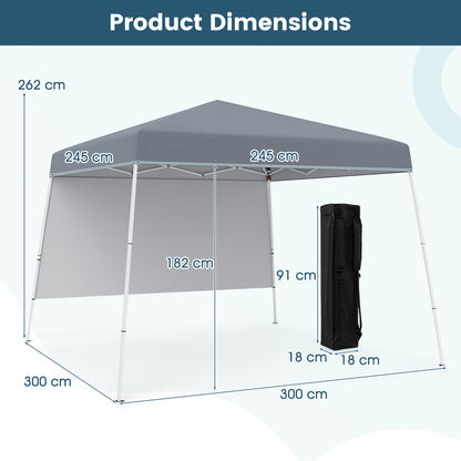 300 x 300 cm Pop up Canopy Tent with 1 Sidewall and Portable Backpack-Grey