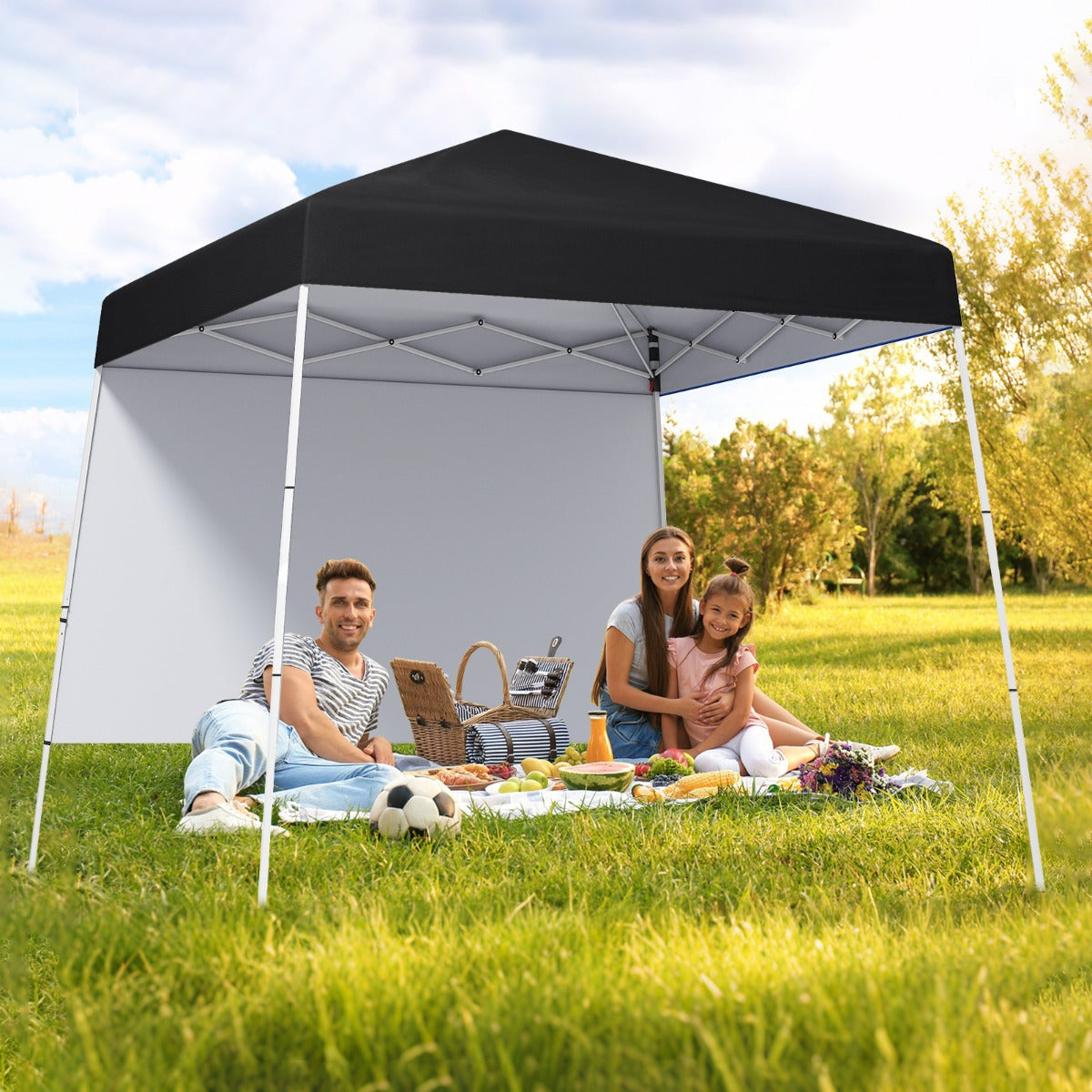 300 x 300 cm Pop up Canopy Tent with 1 Sidewall and Portable Backpack-Black