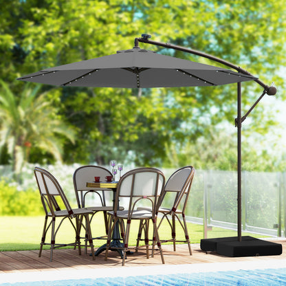 300cm Hanging Offset Umbrella with 40 LED Lights Solar Panel Batteries-Grey