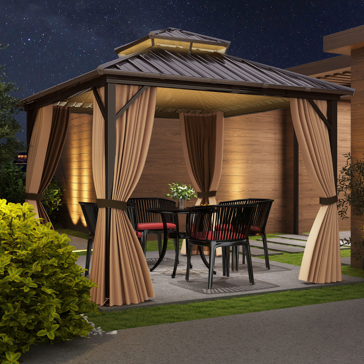 302 x 302 cm Hardtop Gazebo with Netting and Aluminum Frame-Coffee